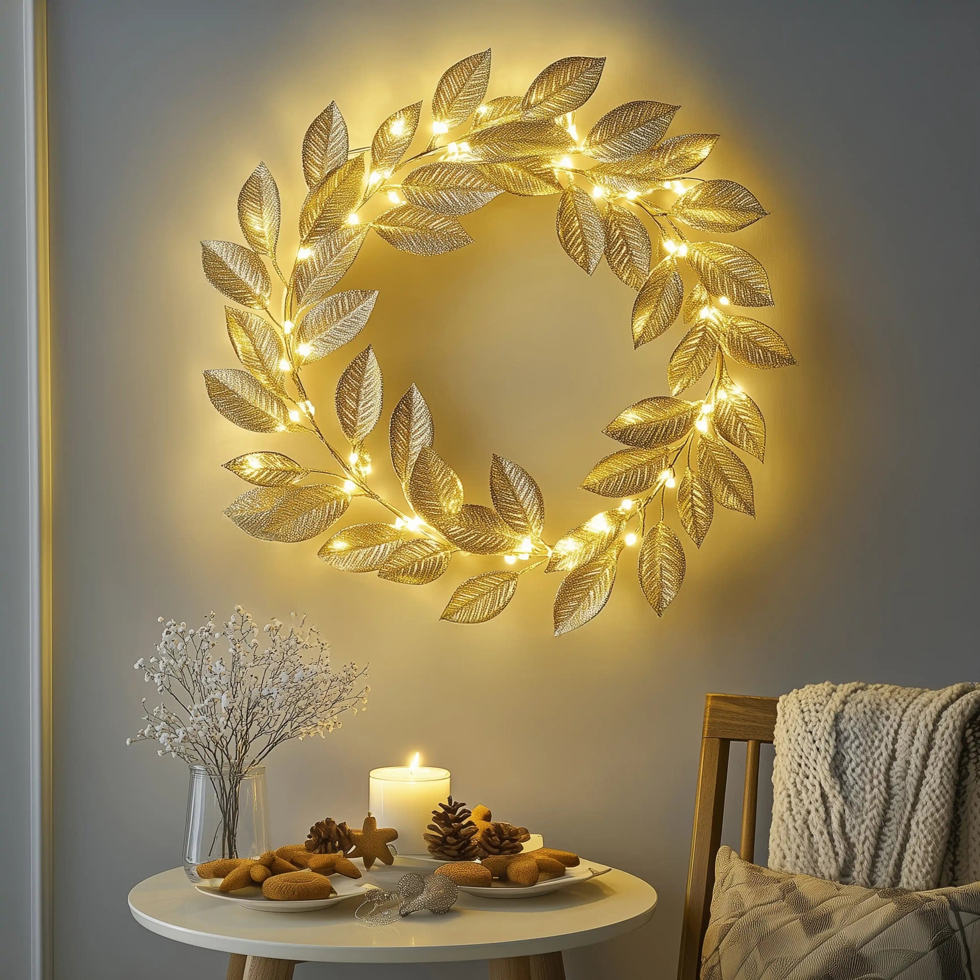 Golden Leaf Wreath - Woof Lamp