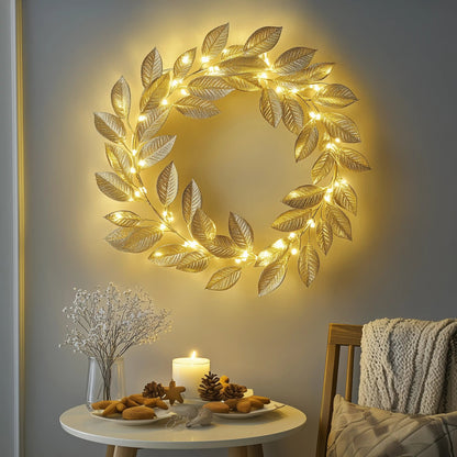 Golden Leaf Wreath - Woof Lamp