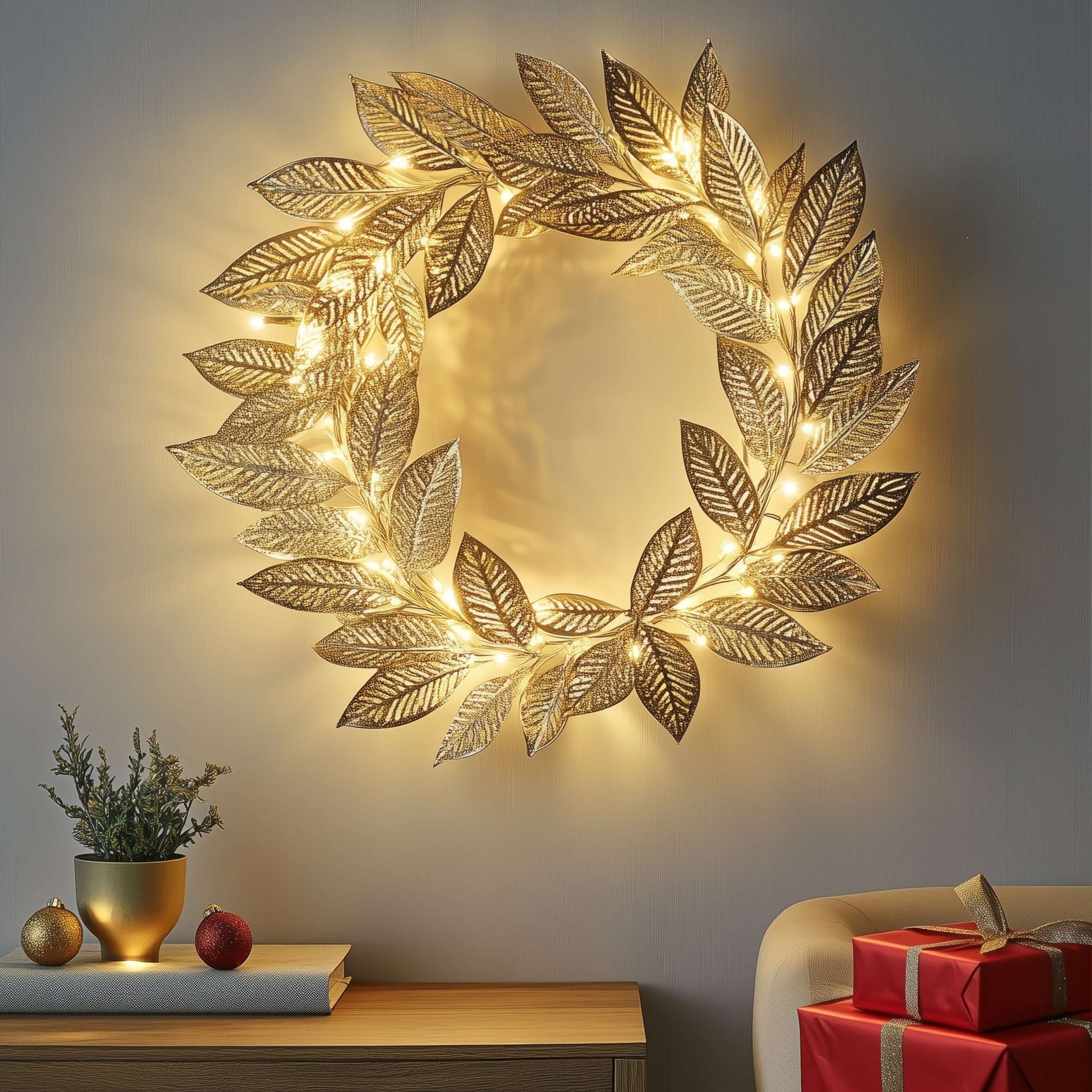 Golden Leaf Wreath - Woof Lamp