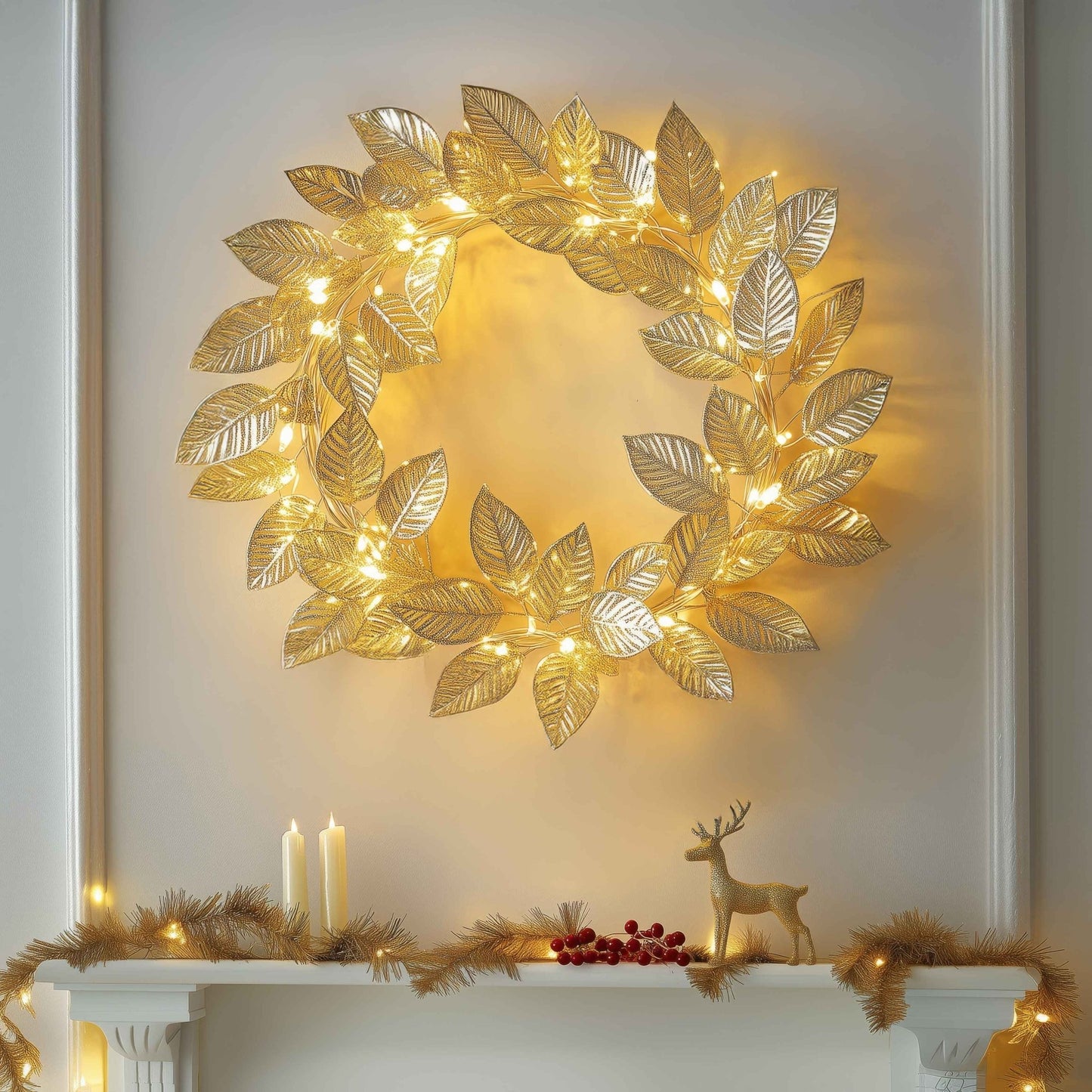 Golden Leaf Wreath - Woof Lamp