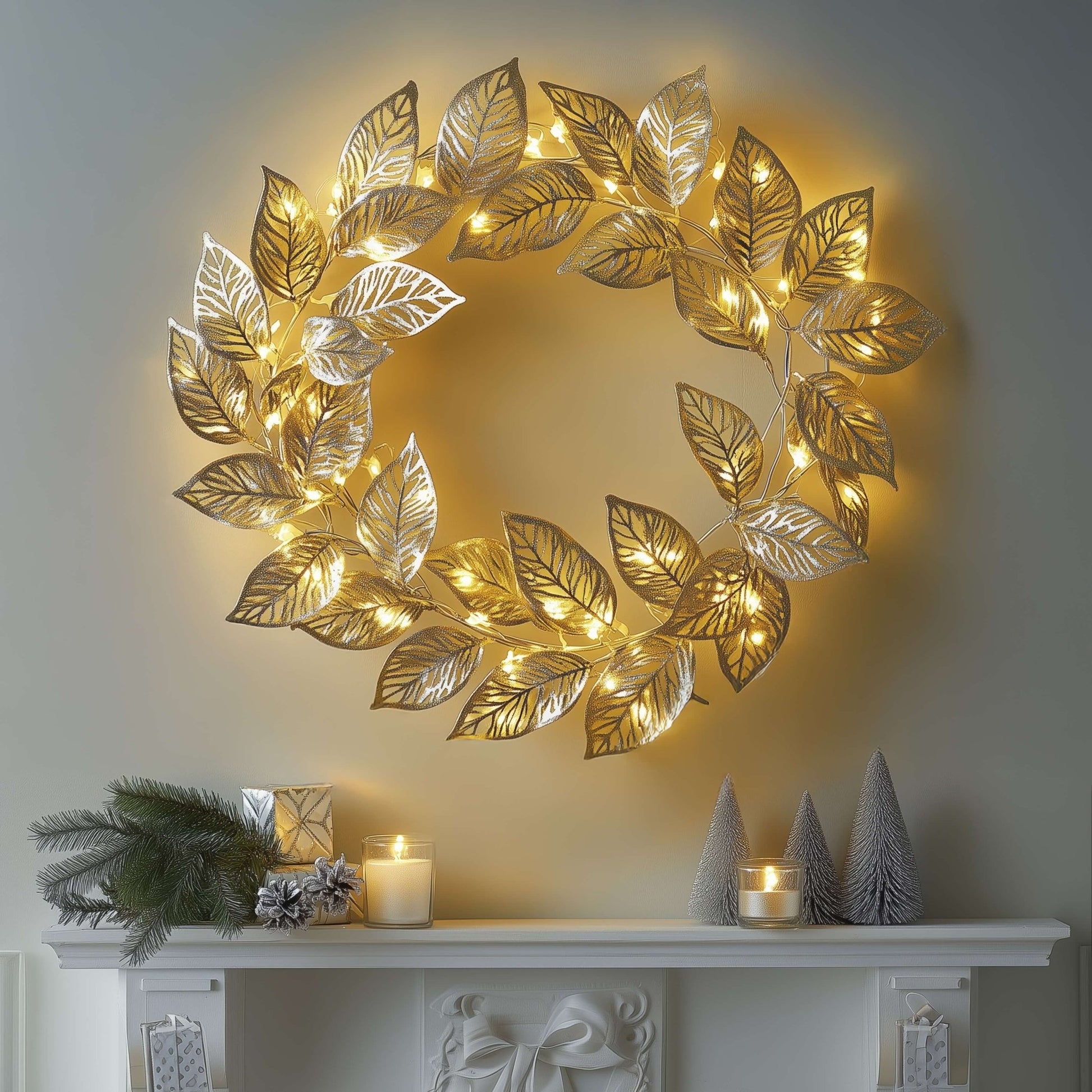 Golden Leaf Wreath - Woof Lamp