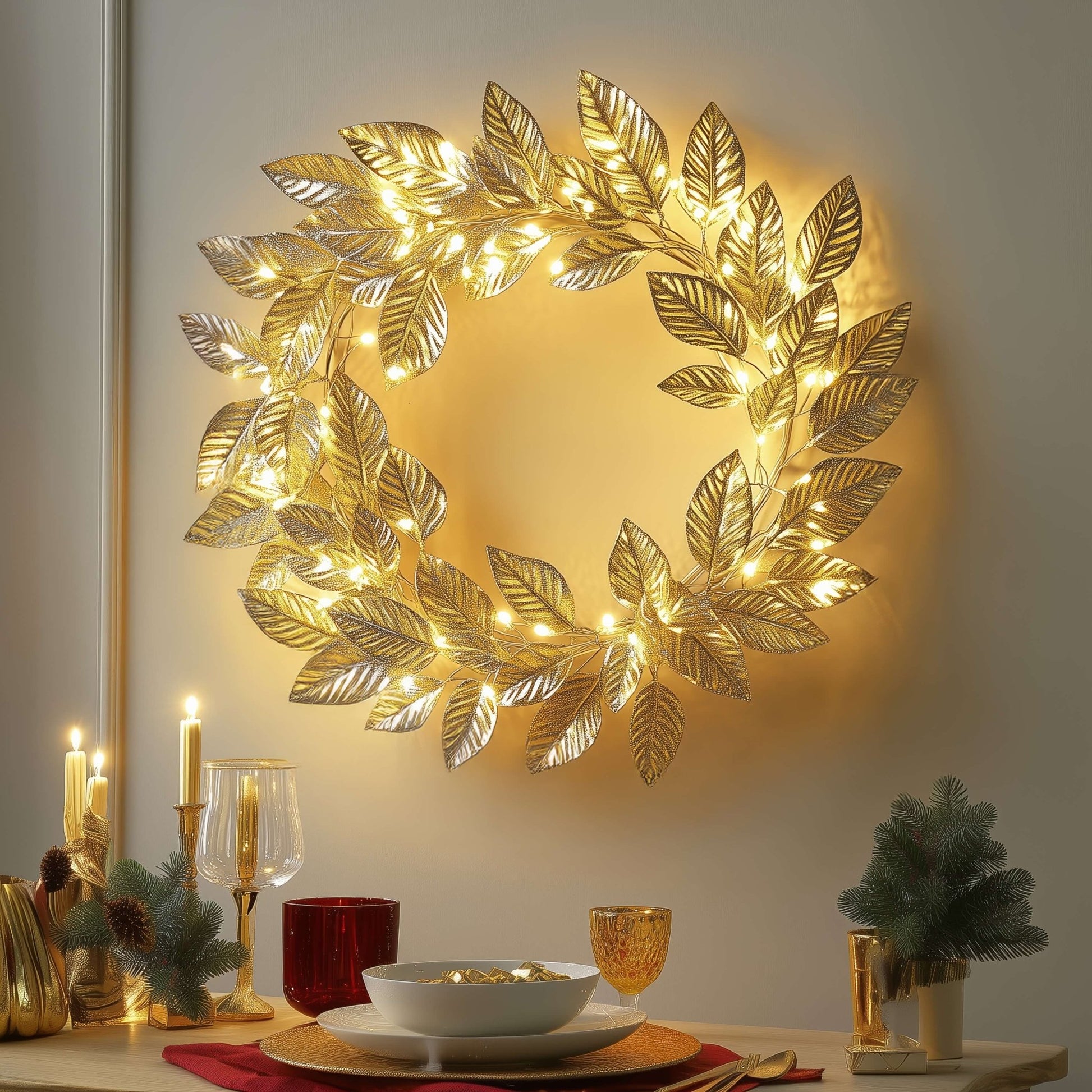 Golden Leaf Wreath - Woof Lamp