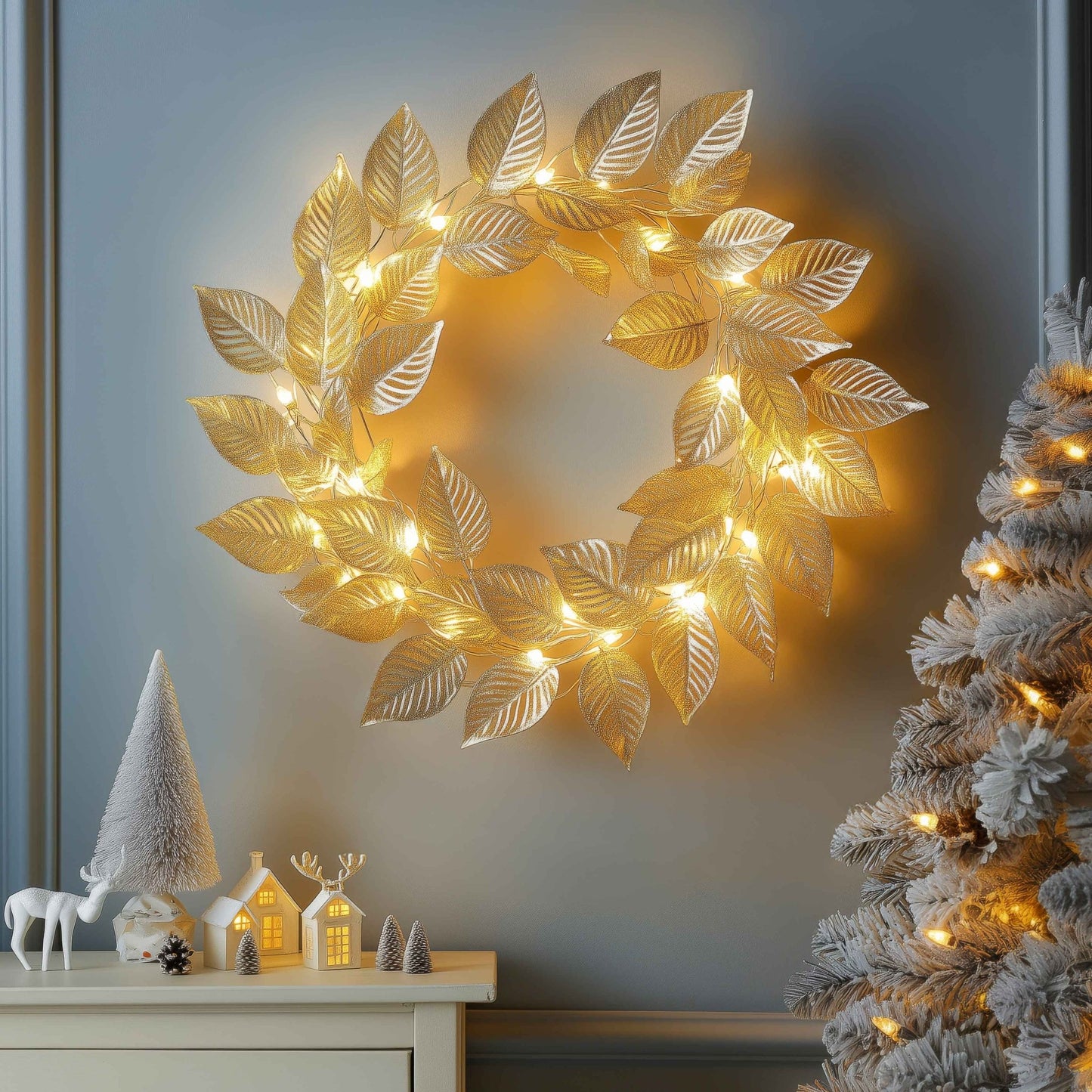 Golden Leaf Wreath - Woof Lamp