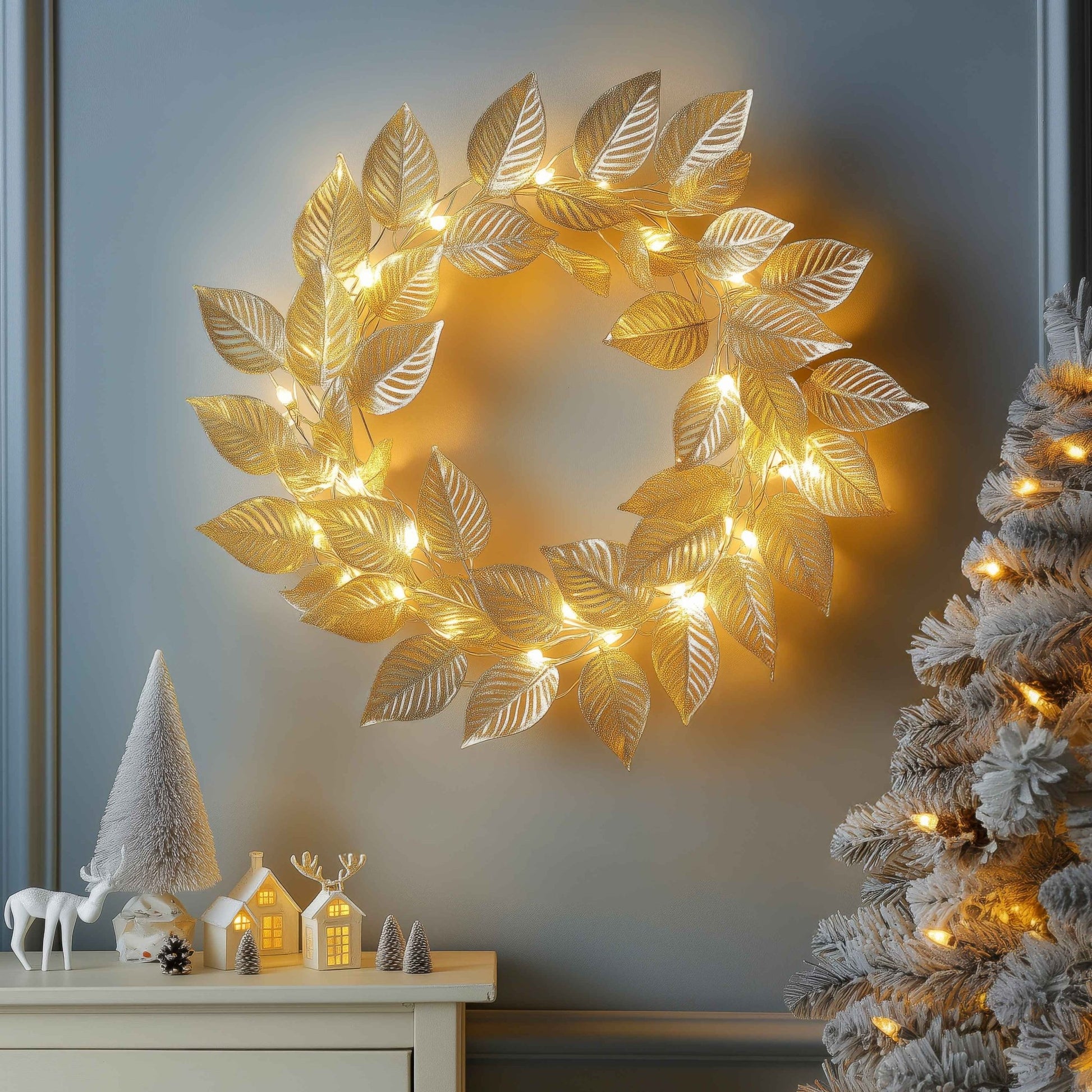 Golden Leaf Wreath - Woof Lamp